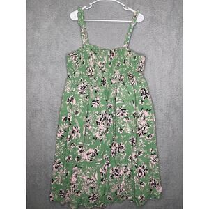 Torrid womens 3X green floral sun dress lined ruffle smocked midi lightweight